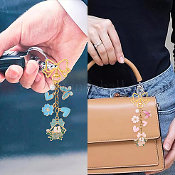 蝶結びの花、蝶、ハート、合金、エナメル、ABSプラスチック、模造真珠のペンダント装飾  カニカン付き  ゴールドカラー  ディープスカイブルー  115mm&nbsp;HJEW-YW00148-01