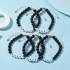 5Pcs 5 Style Glass Round Beaded Braided Bead Bracelets Set&nbsp;BJEW-JB10014