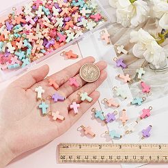 200個の不透明なアクリルパーツ  鉄のパーツと  チベットスタイル合金デイジースペーサービーズ  クロス  ミックスカラー  22.5x12x4mm  穴：3mm&nbsp;FIND-NB0003-17
