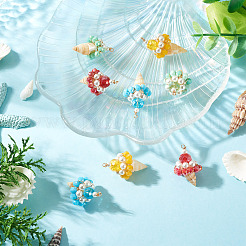 8Pcs 4 Colors Shell & Glass Pendants&nbsp;PALLOY-TA00383