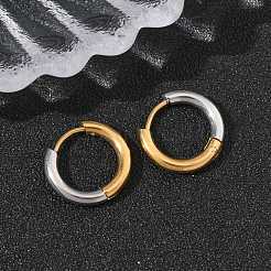 304ステンレススチールツートンフープピアス  イオンプレーティング（ip）  18KGP本金メッキ＆ステンレススチールカラー  リング  15x2.5mm&nbsp;EJEW-P313-02A-G