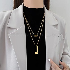 Rectangle & 3 Ring Stainless Steel Pendant Double Layer Necklaces for Women&nbsp;FS-WG0A6F5-01