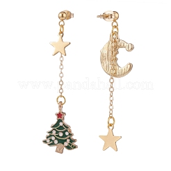 Christmas Tree & Moon Alloy Enamel Dangle Stud Earrings&nbsp;EJEW-TA00096