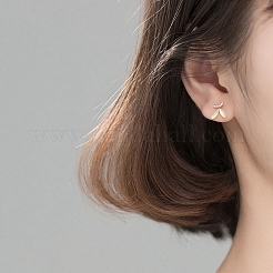 リーフ925スターリングシルバースタッドピアス  女の子の女性のための可憐な猫の目のビーズのポストピアス  ローズゴールド  ダークシーグリーン  11x8.5mm  ピン：1mm&nbsp;EJEW-I259-09RG