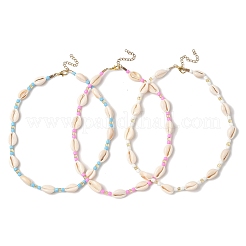 3Pcs 3 Colors Natural Cowrie Shell & Glass Seed Beaded Beaded Necklaces&nbsp;NJEW-JN05331