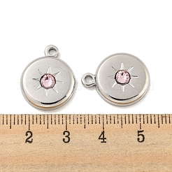 ガラスチャーム  304ステンレススチール製金具付き  フラットラウンド  ステンレス鋼色  19x15x3.5mm  穴：1.8mm&nbsp;STAS-P356-45P