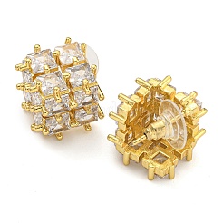 真鍮マイクロペーブクリアキュービックジルコニアスタッドピアス  キューブ  18KGP本金メッキ  18x25mm&nbsp;EJEW-B065-01G