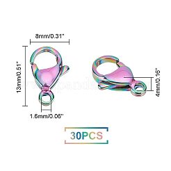 304ステンレススチール製ロブスタークロウ留め金30個  虹色  13x8x4mm  穴：1.6mm&nbsp;STAS-UN0044-09