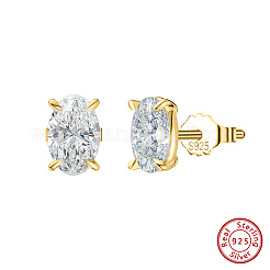 925 Sterling Silver Micro Pave Clear Cubic Zirconia Oval Stud Earrings&nbsp;EJEW-G443-02G