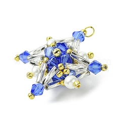 ガラスシードビーズのテトラプテラペンダント  ジャンプリングとガラスパールラウンドビーズ付き  藤紫色  31x31x13mm  穴：2.5mm&nbsp;PALLOY-MZ00533-01