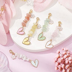 Heart Acrylic & Natural Gemstone Chips Beaded Pendant Decoration&nbsp;HJEW-JM01204