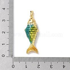 真鍮製エナメルペンダント  魚のチャーム  ゴールドカラー  グリーン  32x11.5x7mm  穴：4x2.5mm&nbsp;KK-Z124-03G-02