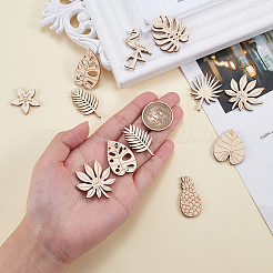 100個の未完成の木片の装飾  DIYクラフト用品  葉とフラミンゴとパイナップルと花をくり抜く  アンティークホワイト  2.3~3.5x1.7~3.3x0.25cm&nbsp;WOOD-CJ0001-58