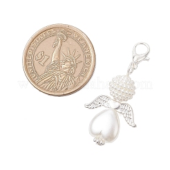 ハートエンジェルアクリル＆ABSプラスチック模造真珠ペンダント装飾  亜鉛合金カニカン付き  ホワイト  43mm&nbsp;HJEW-JM03564-02