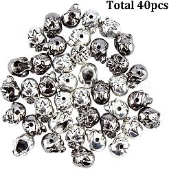 チベット風合金ビーズ  スカル  ガンメタ色＆プラチナ  11x9x10mm  穴：1.5mm  2色  20個/カラー  40個/箱&nbsp;PALLOY-GA0001-04