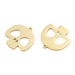 イオンプレーティング（IP）201ステンレスペンダント  ハロウィンスタイル  スカル  18KGP本金メッキ  26x25x1mm  穴：1.4mm&nbsp;STAS-N098-092LG