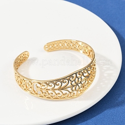 女性用304ステンレススチールカフバングル  中空  ゴールドカラー  内径：2x2インチ（5.2x5.1cm）&nbsp;BJEW-U045-04G
