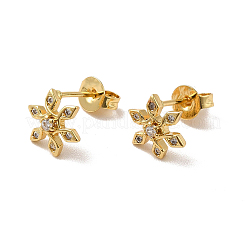 Rack Plating Brass Micro Pave Clear Cubic Zirconia Snowflake Ear Studs&nbsp;EJEW-F301-13