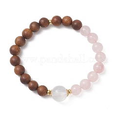 Natural Rose Quartz & Quartz Crystal & Sandalwood Round Beaded Stretch Bracelets for Women & Girl&nbsp;BJEW-TA00720