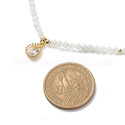 Cubic Zirconia Teardrop Pendant Necklace with Natural Moonstone Beaded Chains&nbsp;NJEW-JN04121-03