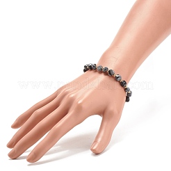 ナチュラルスノーフレークオブシディアンラウンドビーズストレッチブレスレット  女性のためのアクセサリー用原石のアクセサリー  内径：2インチ（5.1cm）&nbsp;BJEW-JB08197-04