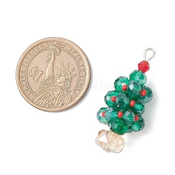 電気メッキガラスチャーム  クリスマスツリー  銀色の鉄のループ付き  多面カット  グリーン  39.5x16.5mm  穴：2.2mm&nbsp;PALLOY-MZ00843-01