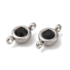 304ステンレススチールシングルラインストーンコネクタチャーム  フラットラウンドいリンク  ステンレス鋼色  ジェット  12x6.5x4mm  穴：2mm&nbsp;STAS-E194-13P-03