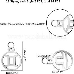 304ステンレススチールチャーム  丸カン付き  洗練された  星座とフラットラウンド  ステンレス鋼色  13x11x1mm  穴：2.5mm  24個/箱&nbsp;STAS-UN0003-66P