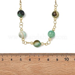 Handmade Natural Green Line Jasper Round Beaded Station Necklaces&nbsp;NJEW-JN06199