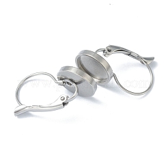 変色しにくい304ステンレススチールフレンチフックピアス金具  カボション用のフラットラウンドトレイ設定付き  ステンレス鋼色  トレイ：10mm  21~24x12x11mm  ピン：0.8mm&nbsp;KK-H152-09C-P