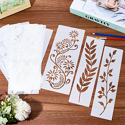 長方形ペットプラスチック製描画ペイントステンシルテンプレート  葉  298x76~114x0.3mm  14個/セット&nbsp;DIY-WH20055-002A