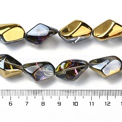 半メッキ電気メッキ透明ガラスビーズ連売り  ナゲット  黄金メッキ  22x12.5x15mm  穴：1.4mm  約30個/連  25.20''（64センチメートル）&nbsp;EGLA-E060-01A-HP02