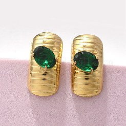 真鍮、ガラス、プラスチックのスタッドピアス  18KGP本金メッキ  長方形  21x10.5mm&nbsp;EJEW-D302-03G-05