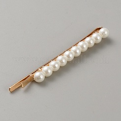 Alloy & Imitation Pearl Beaded Hair Barrrttes&nbsp;OHAR-WH0021-58G