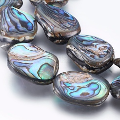 天然アワビシェル/パウアシェルビーズ連売り  ナゲット  26~35x18~25x6~11mm  穴：0.8mm  約14個/連  15.5インチ（39.5cm）&nbsp;SSHEL-P014-04