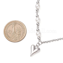Alloy Heart Pendant 304 Stainless Steel & Shell Pearl Link Chain Necklaces for Women&nbsp;NJEW-JN05566