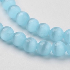 キャッツアイビーズ  ラウンド  空色  6mm  穴：1mm  約66個/連  15.5インチ&nbsp;X-CER58