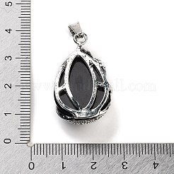 天然黒曜石ティアドロップペンダント  合金の孔雀のチャーム  プラチナ  33x19x10mm  穴：3.5x9mm&nbsp;G-G112-03P-12