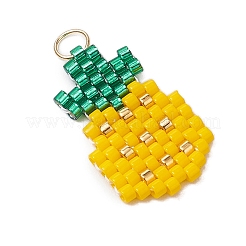 ガラスシードビーズペンダント  フルーツチャーム  304ステンレススチール製丸カン付き  パイナップル  19x12x1.5mm  穴：3mm&nbsp;PALLOY-MZ00517-02