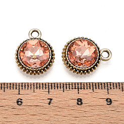 K5ガラスチャーム  フラットラウンド  多面カット  合金パーツ  ライトゴールド  砂茶色  17~17.7x14x5.2~6mm  穴：2mm&nbsp;PALLOY-T090-43KCG-10