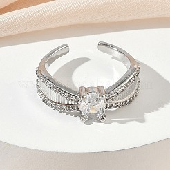 Brass Micro Pave Cubic Zirconia Cuff Open Rings&nbsp;RJEW-C163-06P