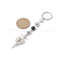 合金ペンダントキーホルダー  アイロンスプリットキーホルダーとアクリルビーズ付き  剣  ハート  11cm&nbsp;KEYC-JKC00627-05