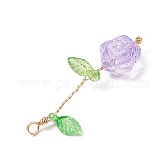 9個透明ガラスペンダント  花  アクリルと銅線を使用  ゴールドカラー  44x18x8mm  穴：4mm&nbsp;PALLOY-JF03971