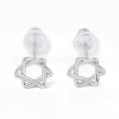 Anti-Tarnish Rhodium Plated Star of David 999 Fine Silver Stud Earrings for Women&nbsp;LS-EJEW-S215-05P