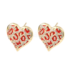 Heart Brass Micro Pave Clear Cubic Zirconia Stud Earrings&nbsp;EJEW-H178-09G-01