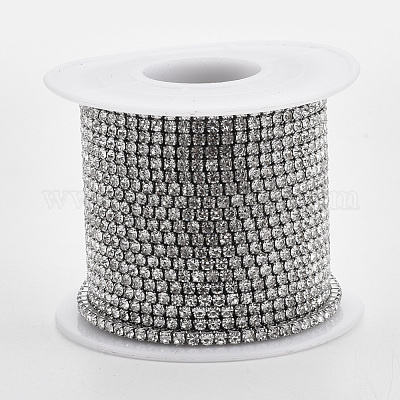 304 Stainless Steel Rhinestone Strass Chains with Spool Rhinestone Cup Chains Crystal Stainless Steel Color 2mm about 32.8 Feet 10m roll