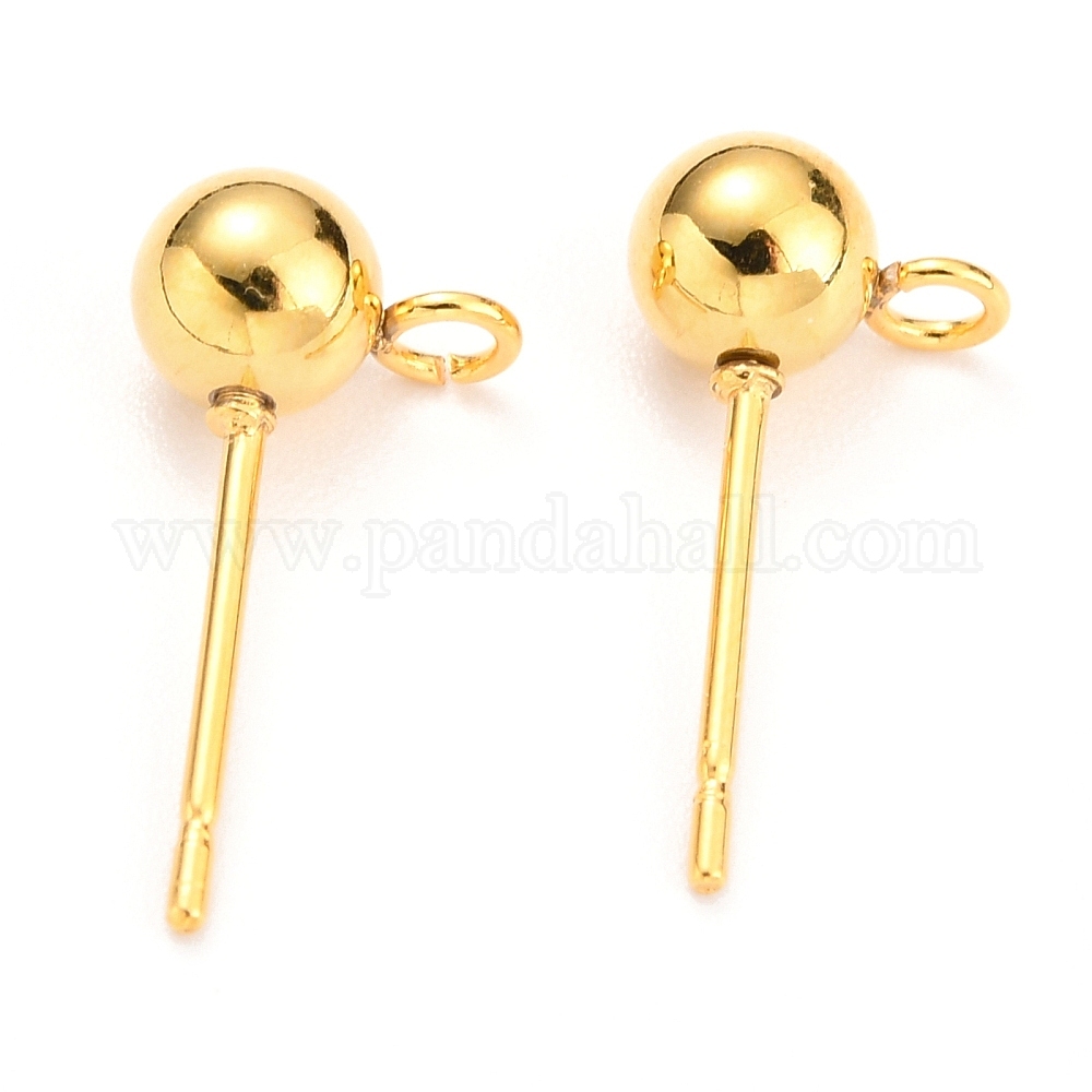 100pcs 304 Stainless Steel Ball Post Stud Earrings With Open Loop – 15x7mm – DIY Jewelry Making Findings