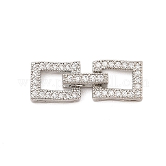 Brass Micro Pave Clear Cubic Zirconia Fold Over Clasps, Cadmium Free & Nickel Free & Lead Free, Rectangle, Platinum, 25x9x3.5~5mm, Hole: 2.5x0.8mm
