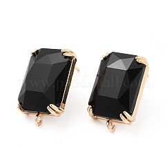 K9 Glass Stud Earring Findings, Cadmium Free & Nickel Free & Lead Free, with Light Gold Brass Finding and Vertical Loops, Rectangle, Jet, 21x13.5mm, Hole: 0.8mm, Pin: 0.8mm
