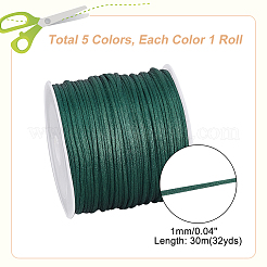 ナイロンサテンのラットテールコード 5色 5巻  ミックスカラー  1mm  約32.8ヤード（30m）/ロール  1ロール/色&nbsp;NWIR-PH0001-99